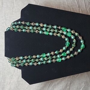 Vintage Green Upcycled Triple Layer Necklace with Original Slide Clasp